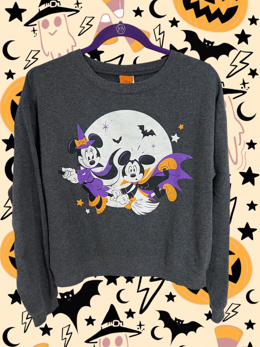 Disney gray full moon Halloween Mickey & Minnie Mouse witchy sweater